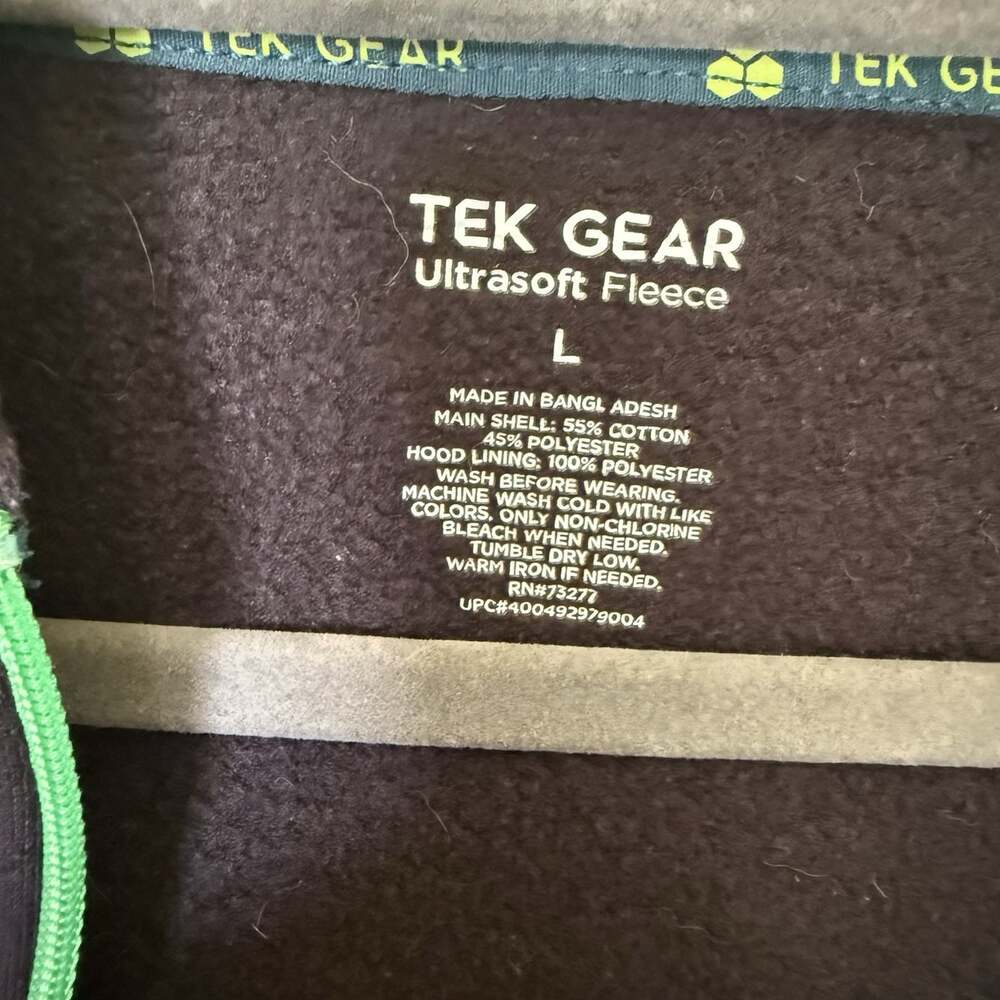 Tek Gear Women's Ultrasoft Fleece Full Zip Black Hooded Jacket  Green Hem Size L - Picture 3 of 5